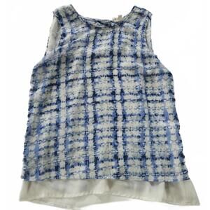 Japna Womens Scoop Neck Blue Abstract Tank Top Blouse Small